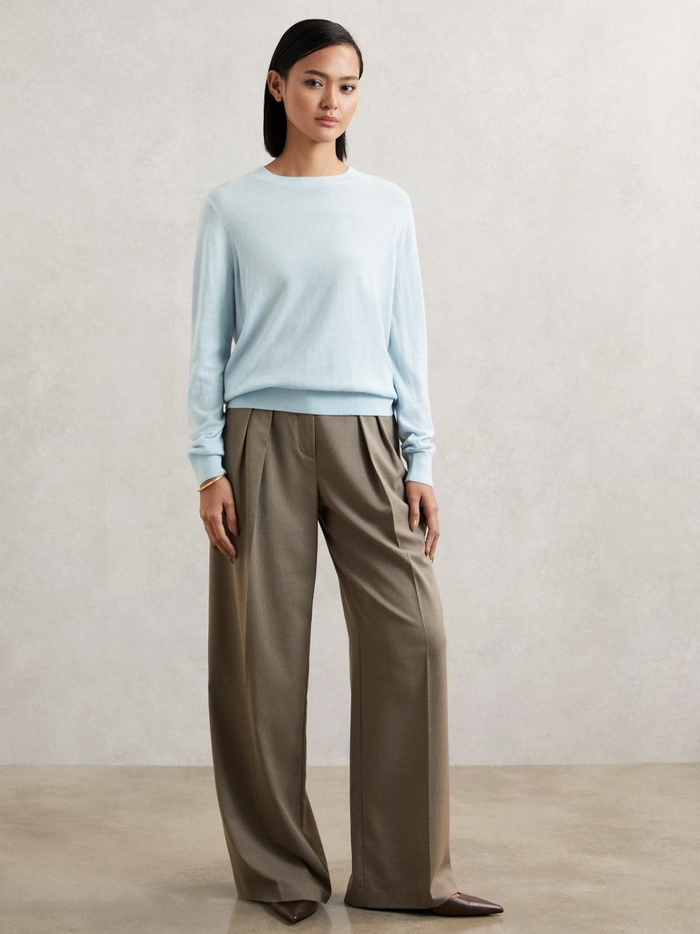 Women Merino Wool Crew-Neck Jumper in Blue