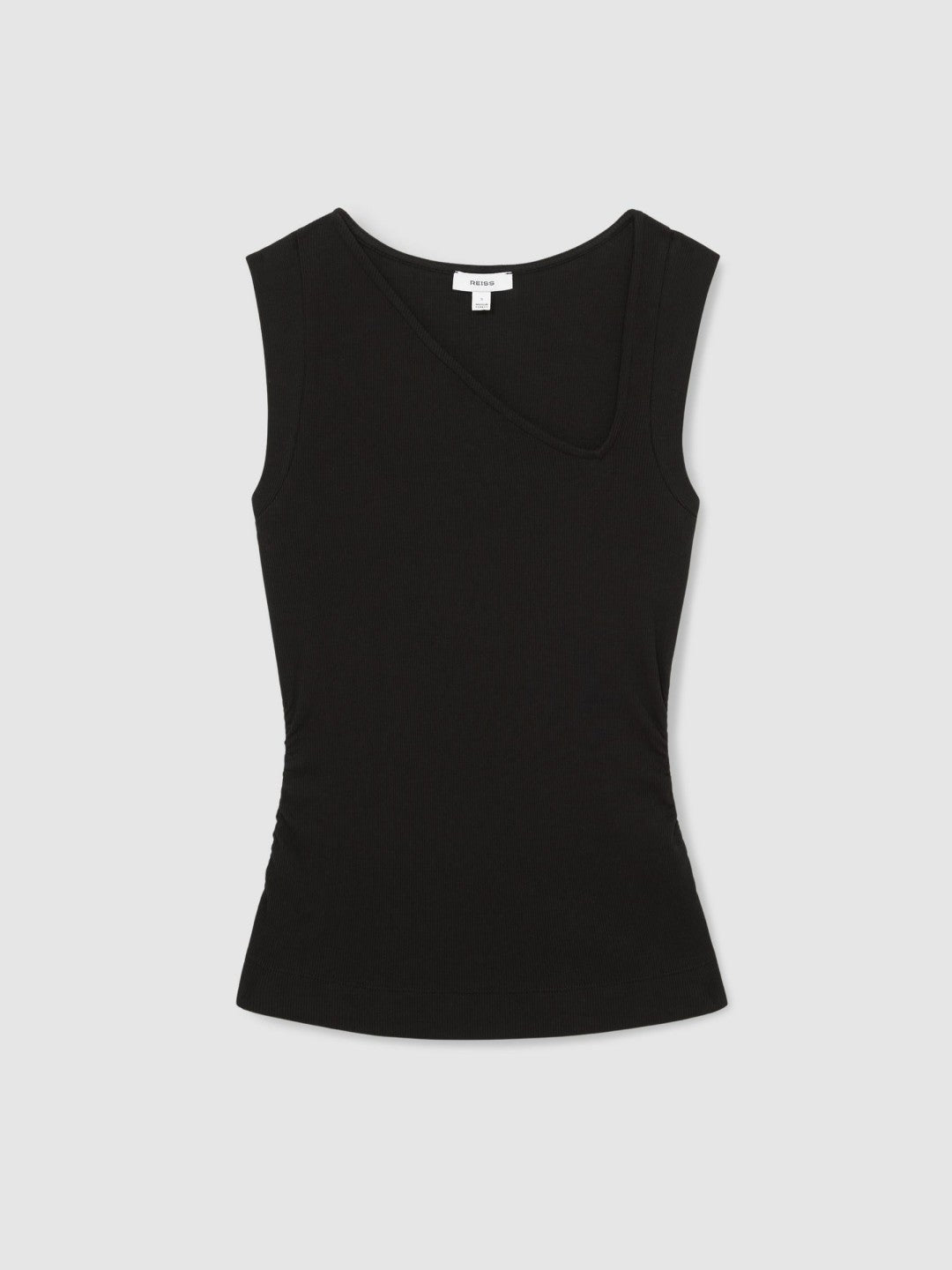 Women Stretch-Cotton Ribbed Asymmetric Vest in Black