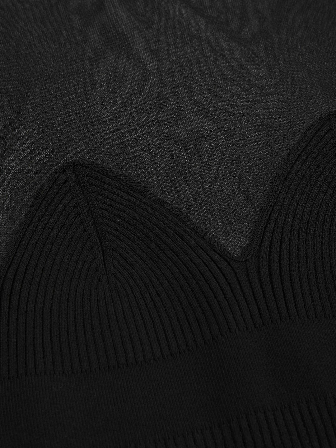Women Mesh Knit Sweetheart Long-Sleeve Top in Black