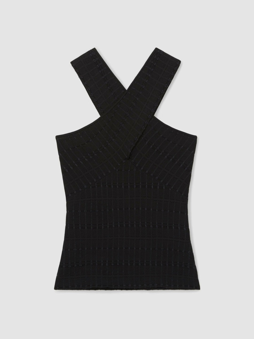 Women Cross Neck Textured Top in Black