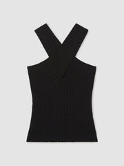 Women Cross Neck Textured Top in Black