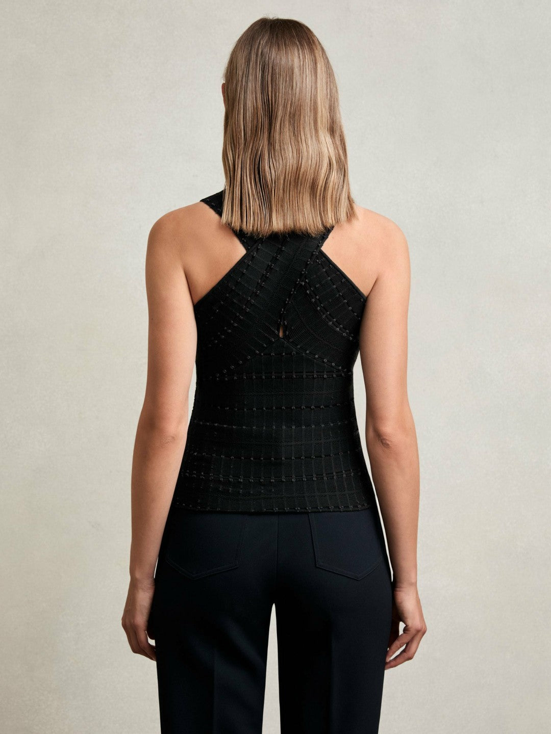 Women Cross Neck Textured Top in Black