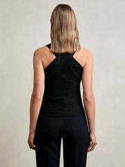 Women Cross Neck Textured Top in Black