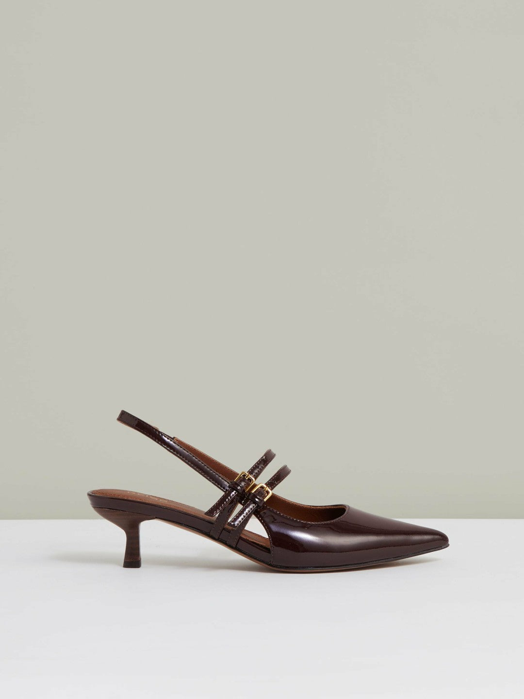 Women Leather Slingback Buckle Court Shoes in Oxblood