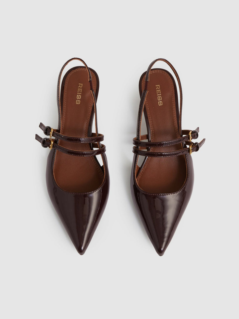 Women Leather Slingback Buckle Court Shoes in Oxblood