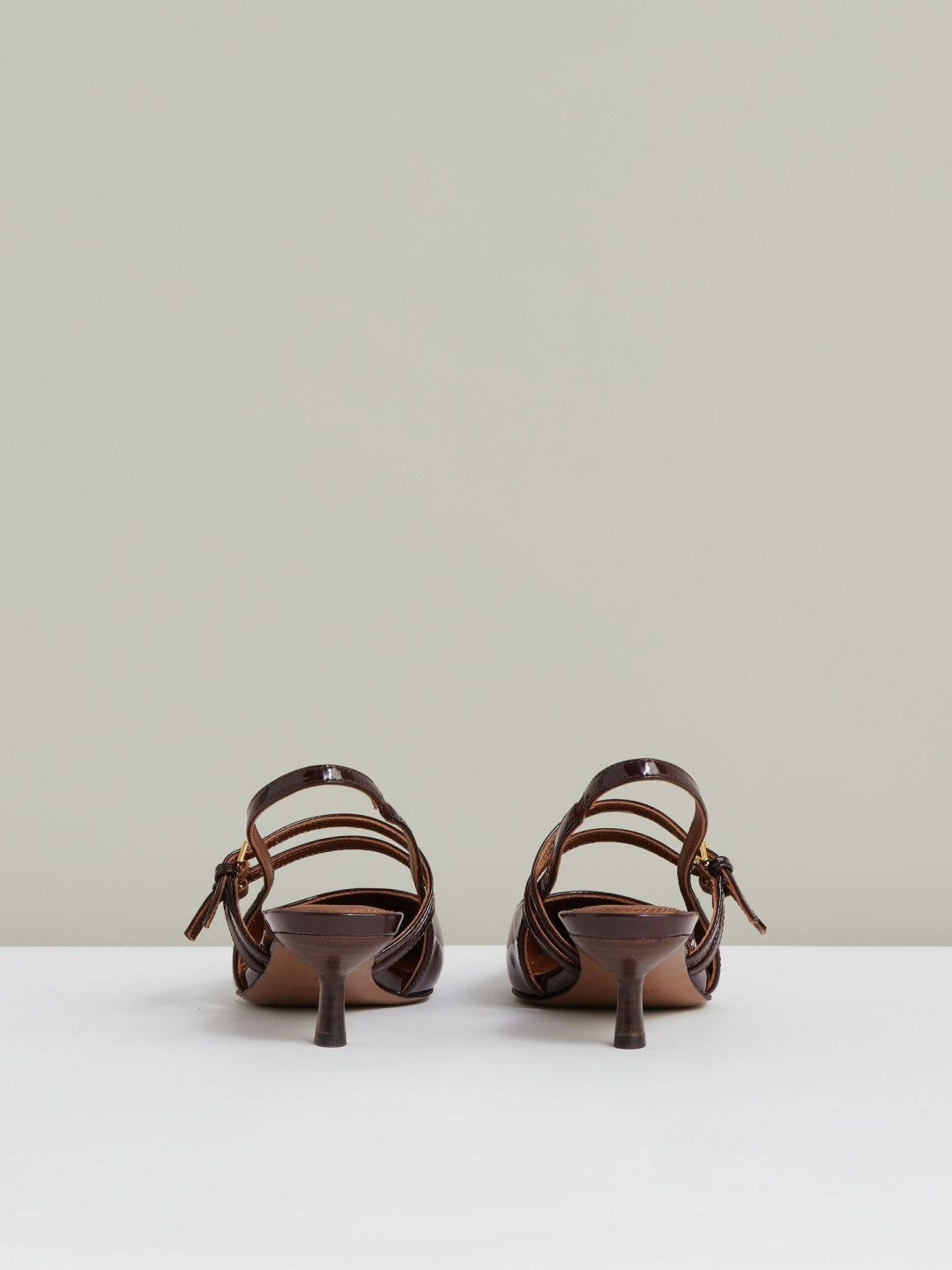 Women Leather Slingback Buckle Court Shoes in Oxblood