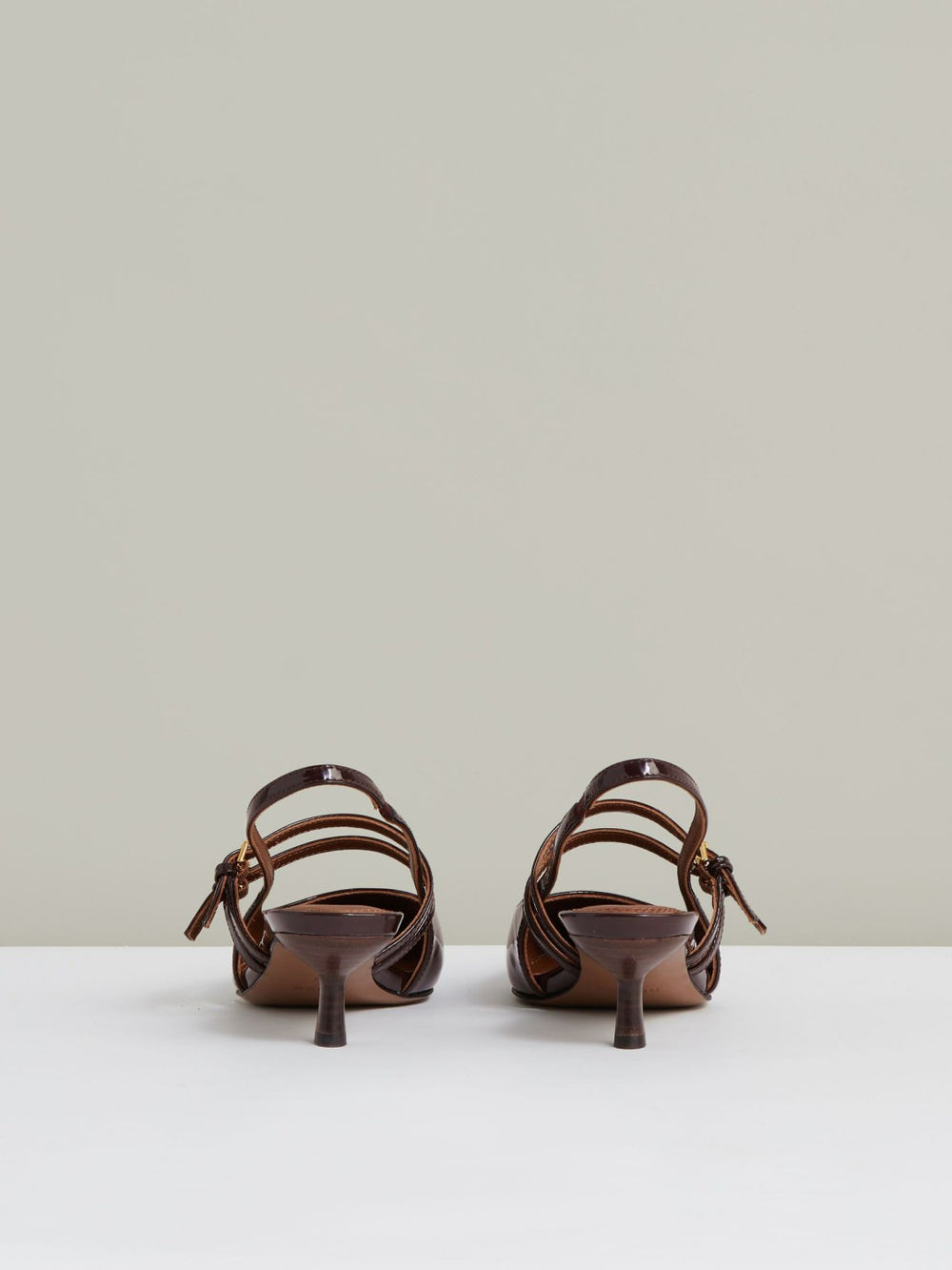 Women Leather Slingback Buckle Court Shoes in Oxblood