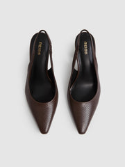 Women Leather Slingback Court Shoes in Chocolate