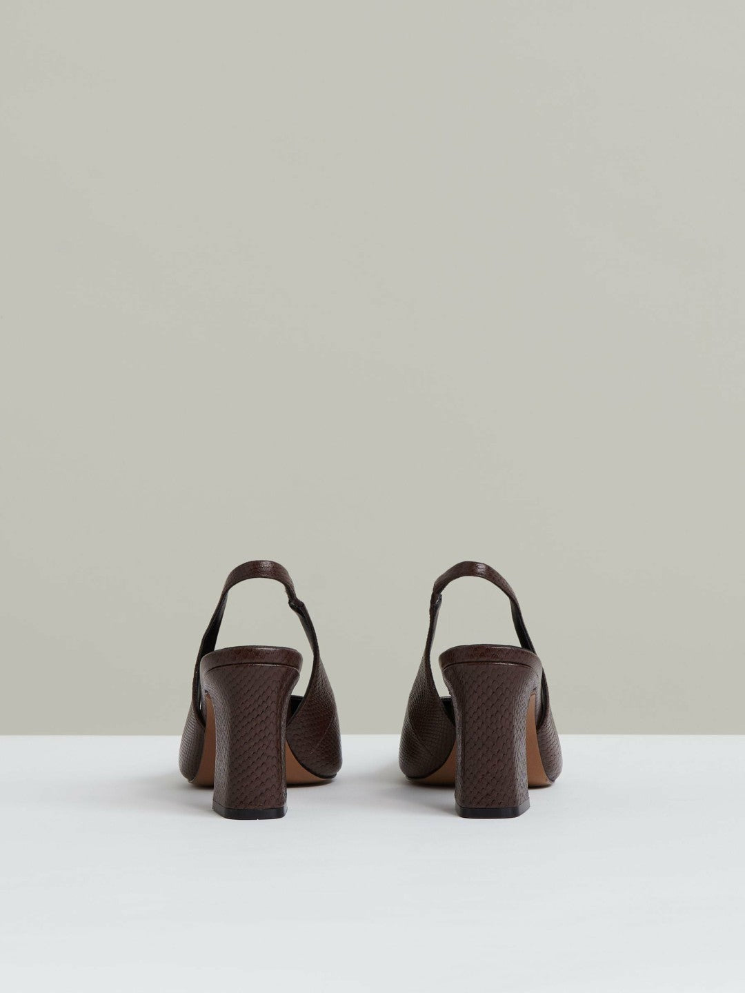 Women Leather Slingback Court Shoes in Chocolate