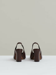Women Leather Slingback Court Shoes in Chocolate
