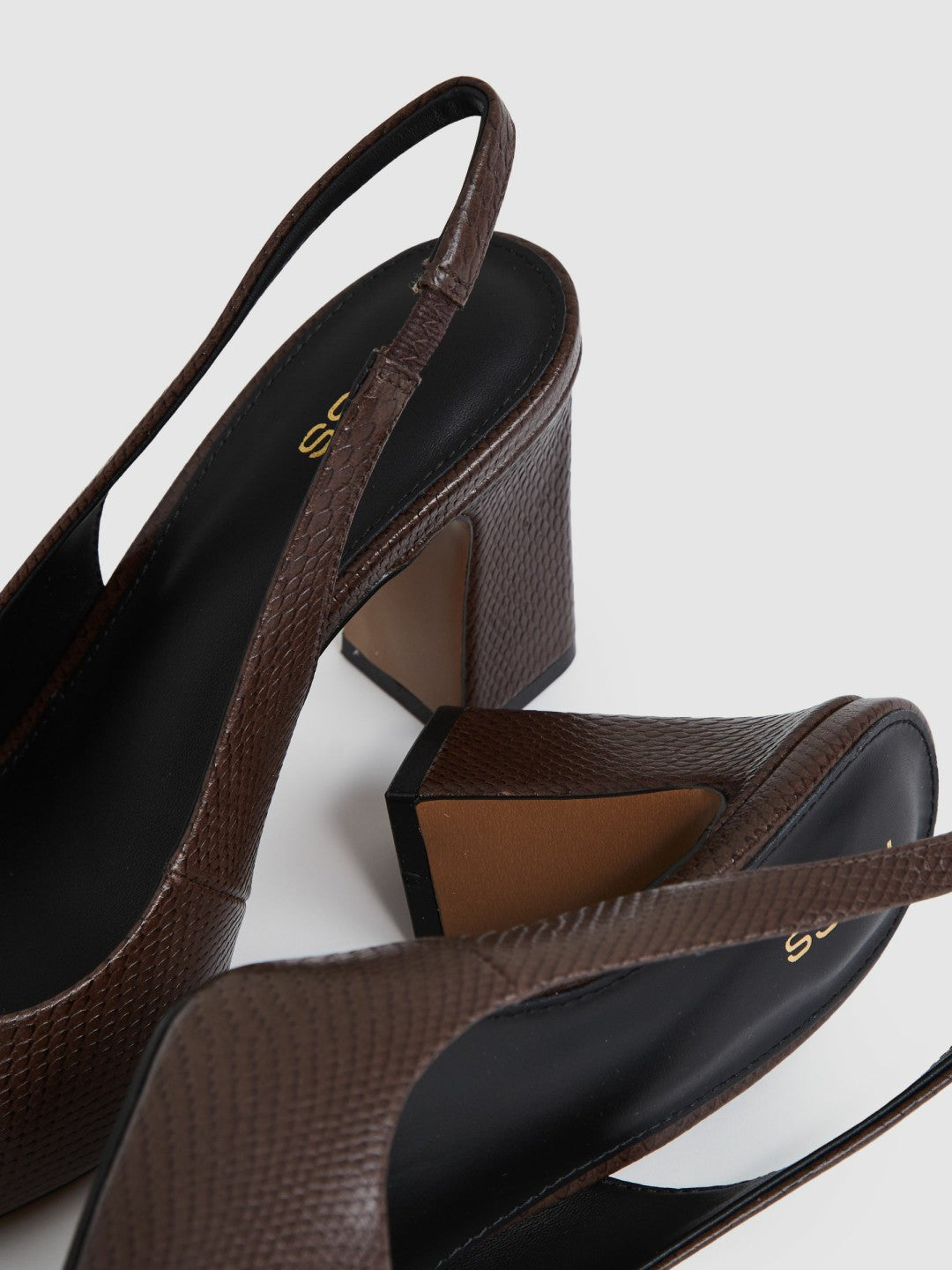 Women Leather Slingback Court Shoes in Chocolate