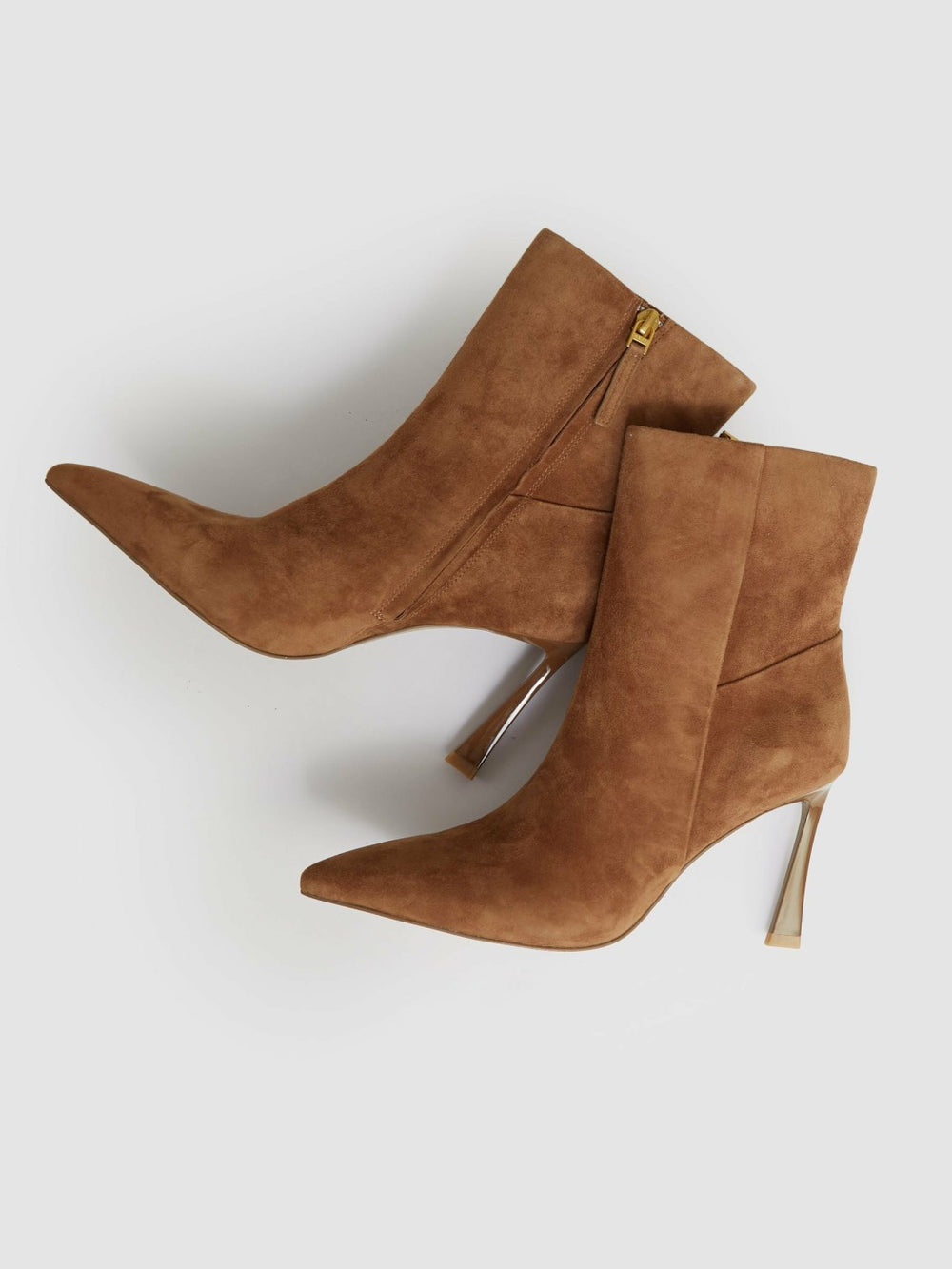 Women Suede High Heeled Ankle Boots in Tan