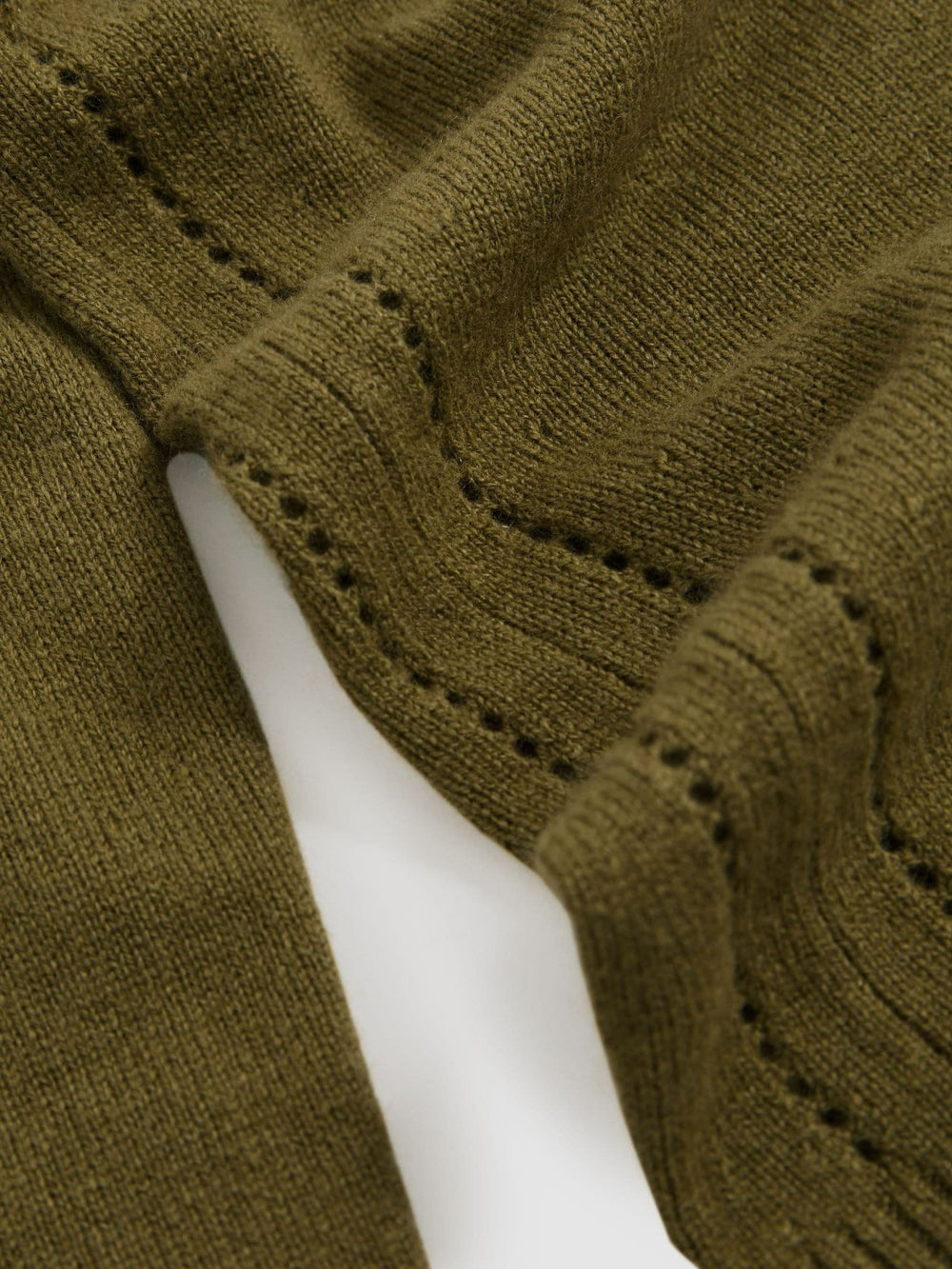 Women Wool-Blend Open-Stitch Jumper with Cashmere in Khaki Green