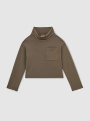 Women Interlock Jersey Funnel Neck Sweatshirt in Khaki Green