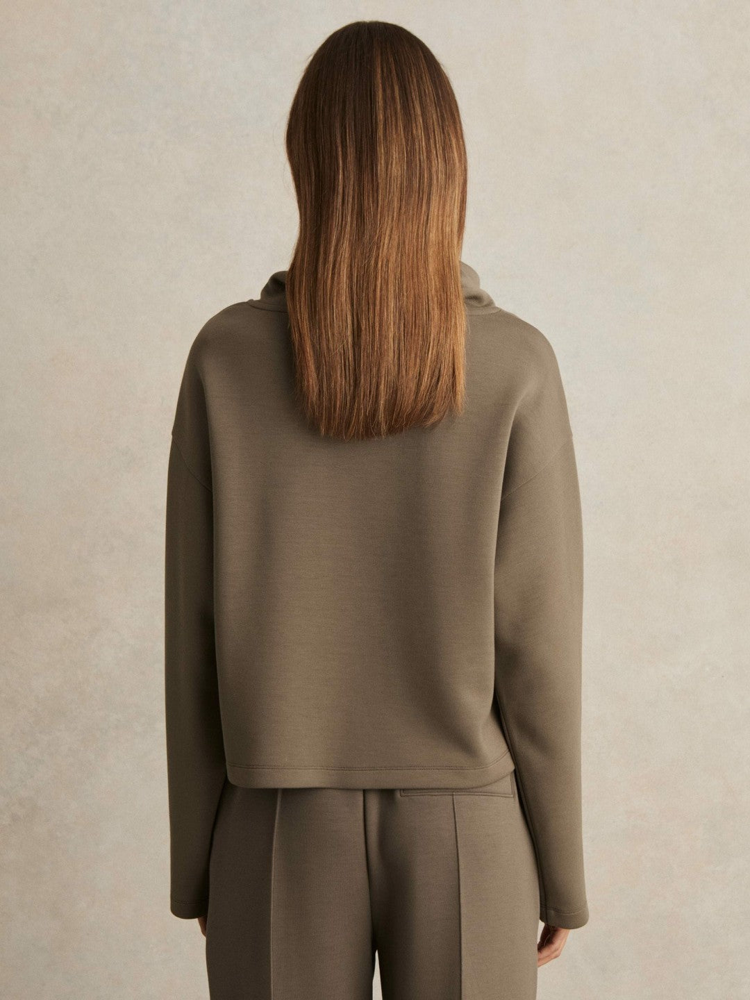 Women Interlock Jersey Funnel Neck Sweatshirt in Khaki Green