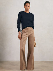 Women Wool-Blend Open-Stitch Jumper with Cashmere in Navy