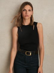 Women Cut-Out Rib-Knit Vest in Black