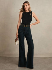 Women Cut-Out Rib-Knit Vest in Black