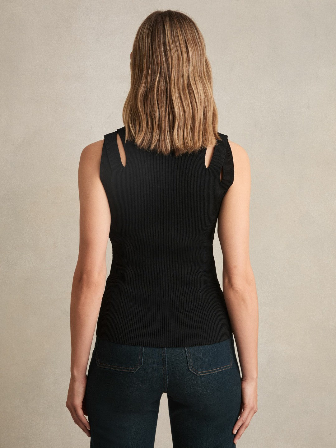 Women Cut-Out Rib-Knit Vest in Black