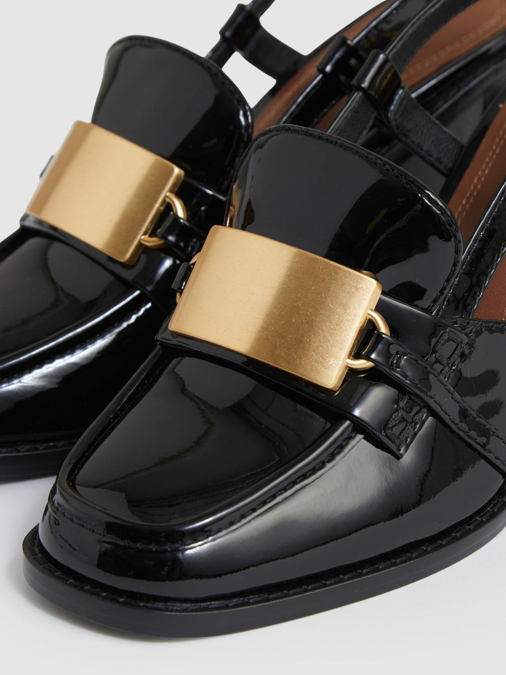 Women Patent Leather Slingback Heeled Loafers in Black