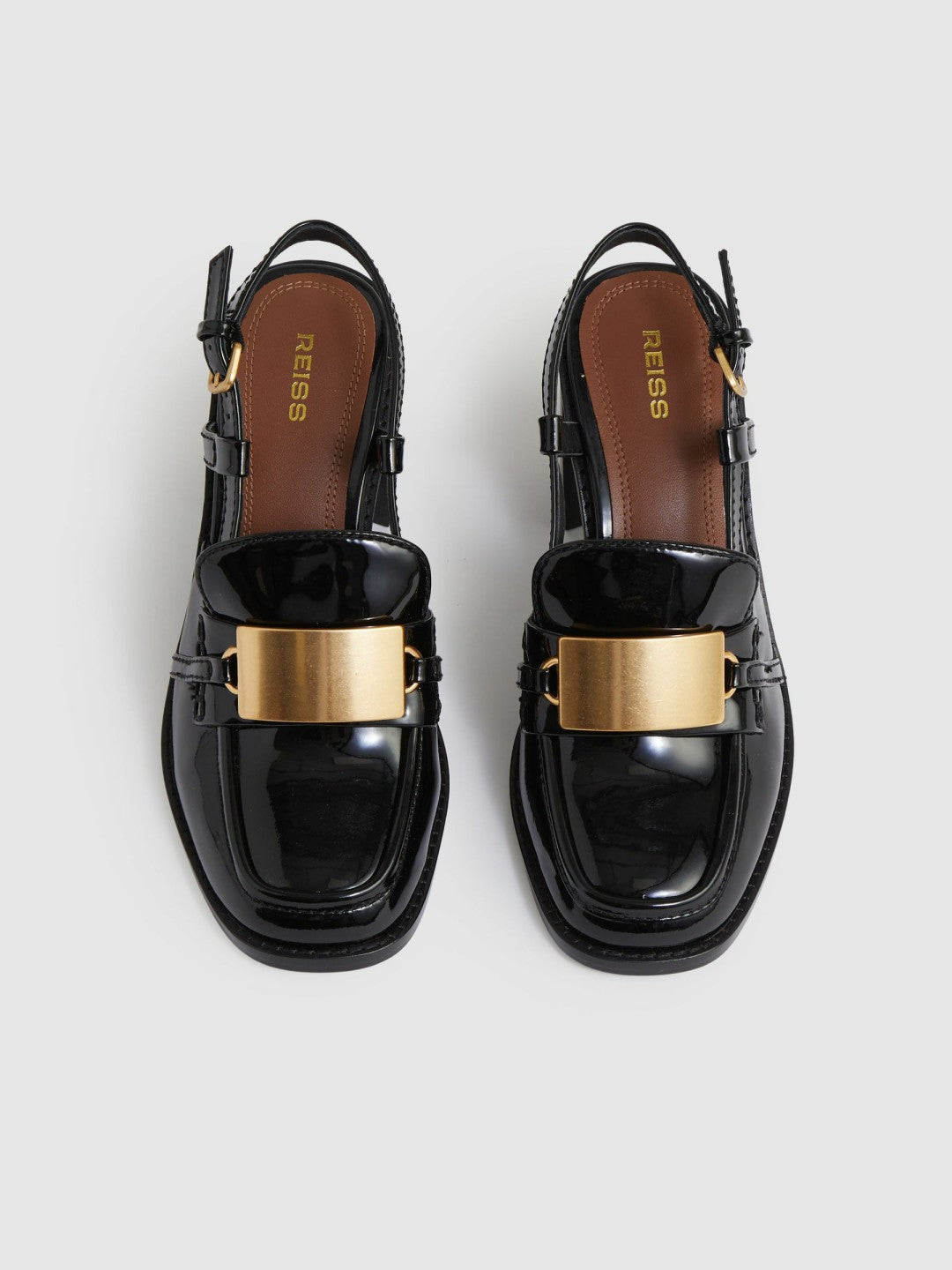 Women Patent Leather Slingback Heeled Loafers in Black