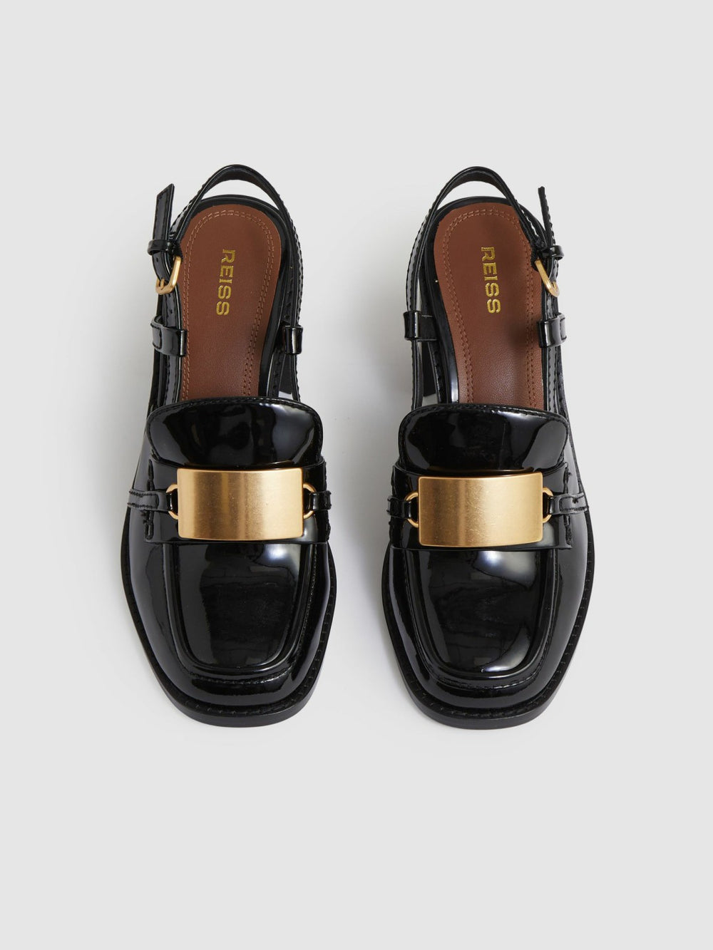 Women Patent Leather Slingback Heeled Loafers in Black