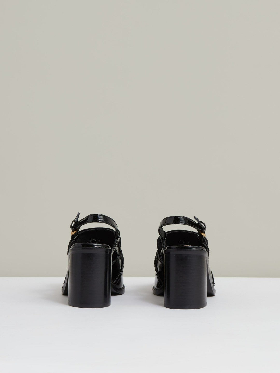 Women Patent Leather Slingback Heeled Loafers in Black