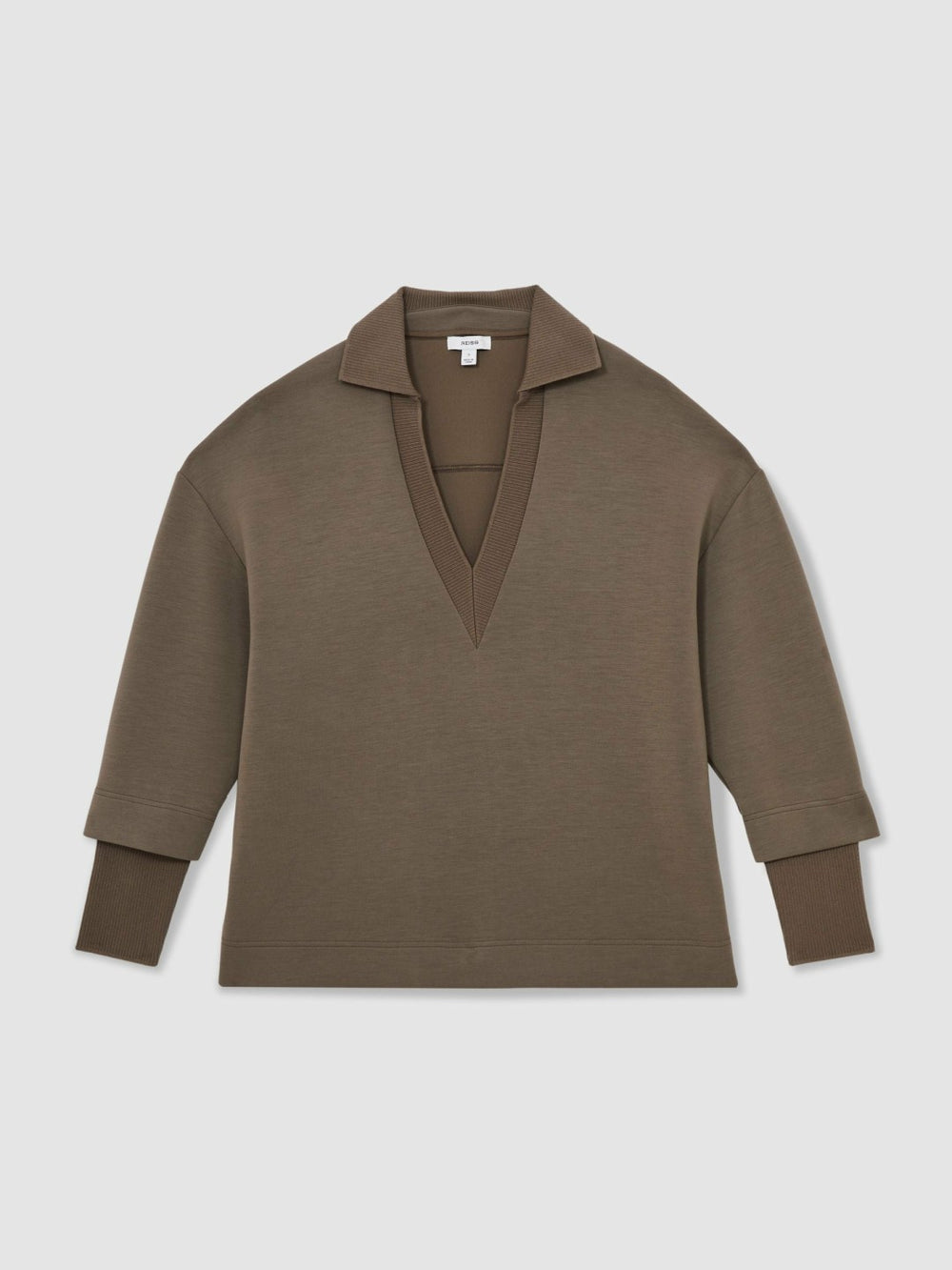 Women Interlock Open-Collar Sweatshirt in Khaki Green