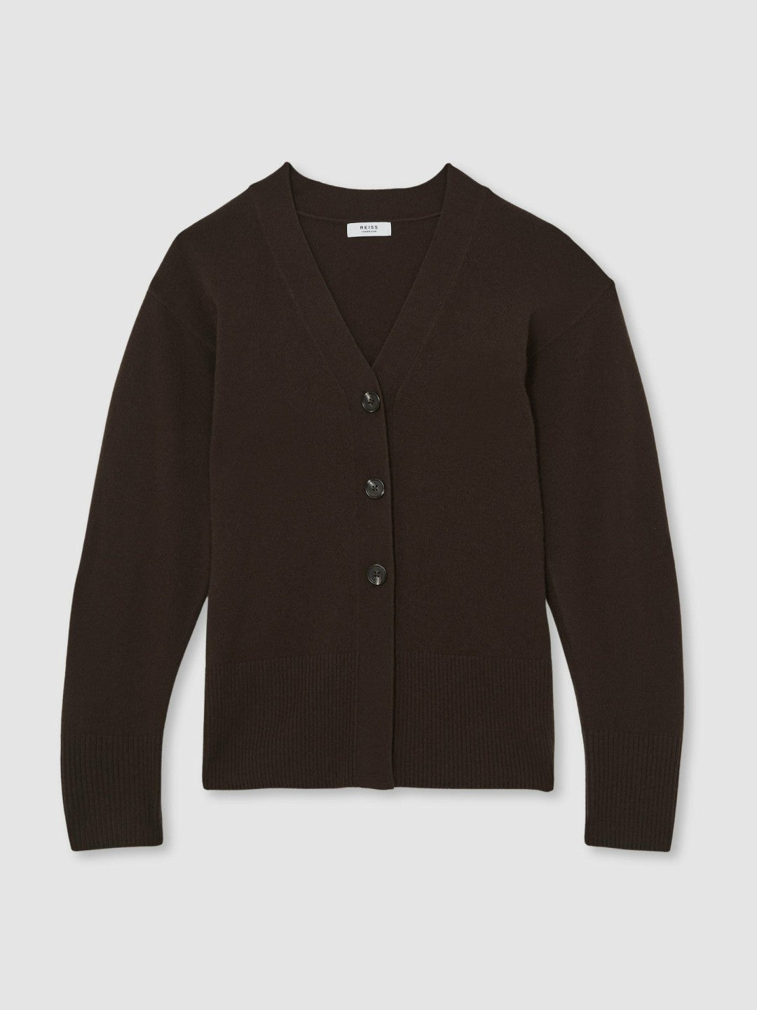 Women Wool-Blend Fitted Cardigan With Cashmere in Chocolate