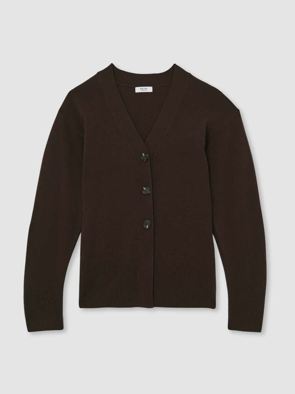 Women Wool-Blend Fitted Cardigan With Cashmere in Chocolate