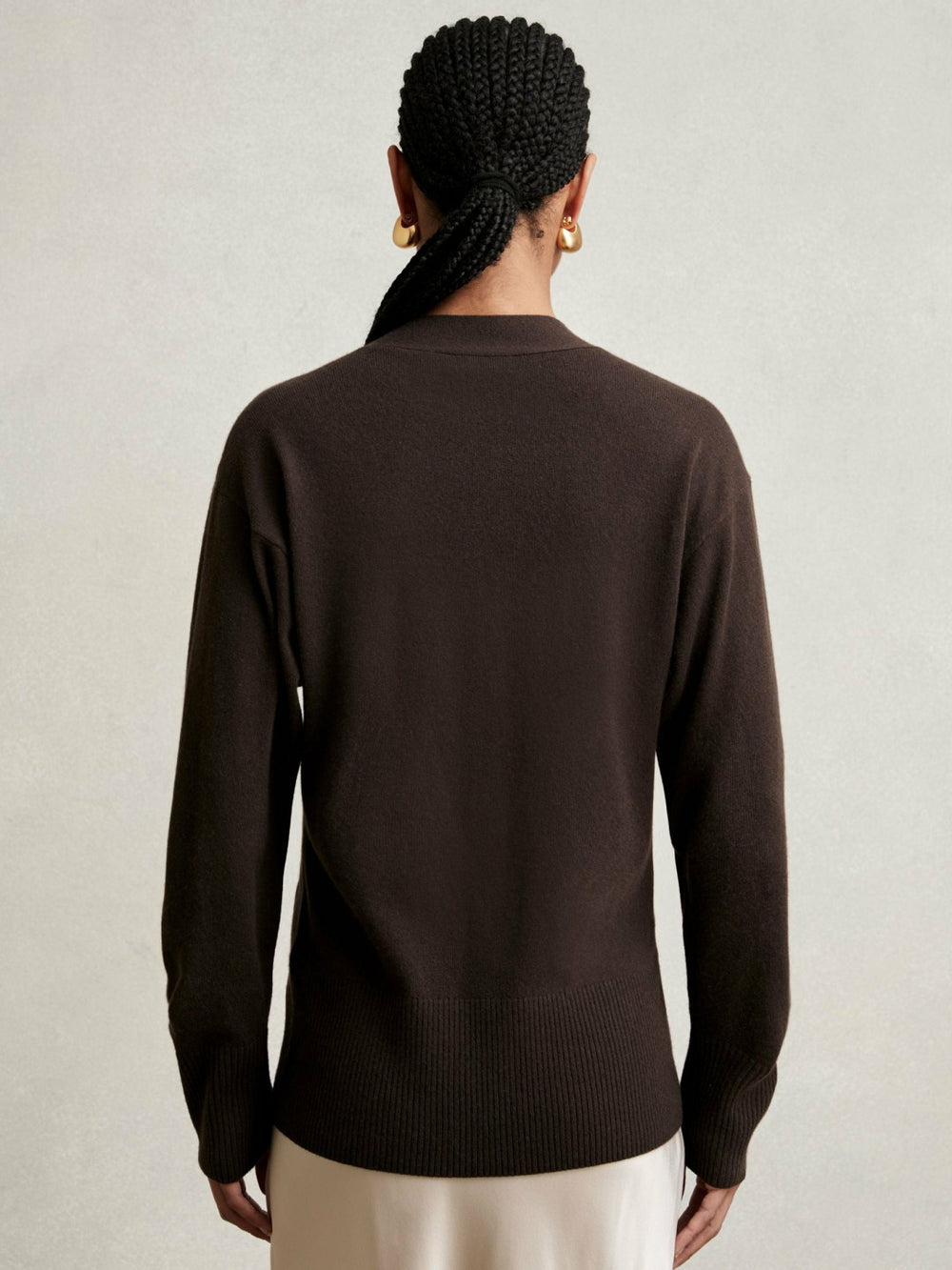 Women Wool-Blend Fitted Cardigan With Cashmere in Chocolate