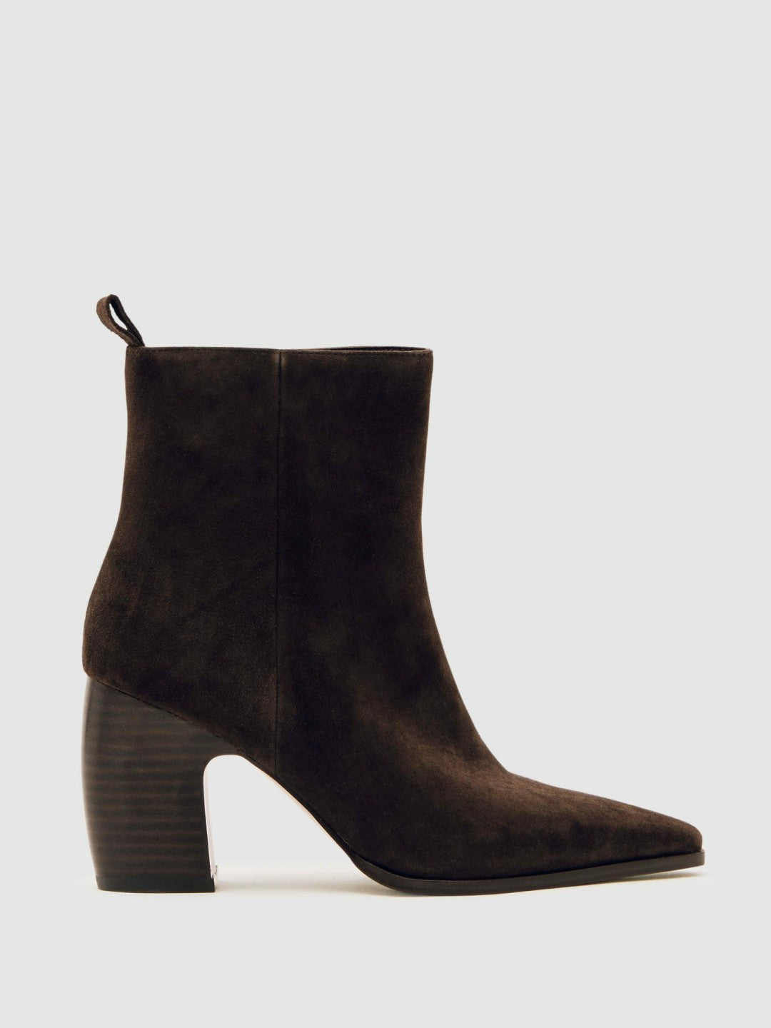 Women Suede Block-Heel Ankle Boots in Chocolate