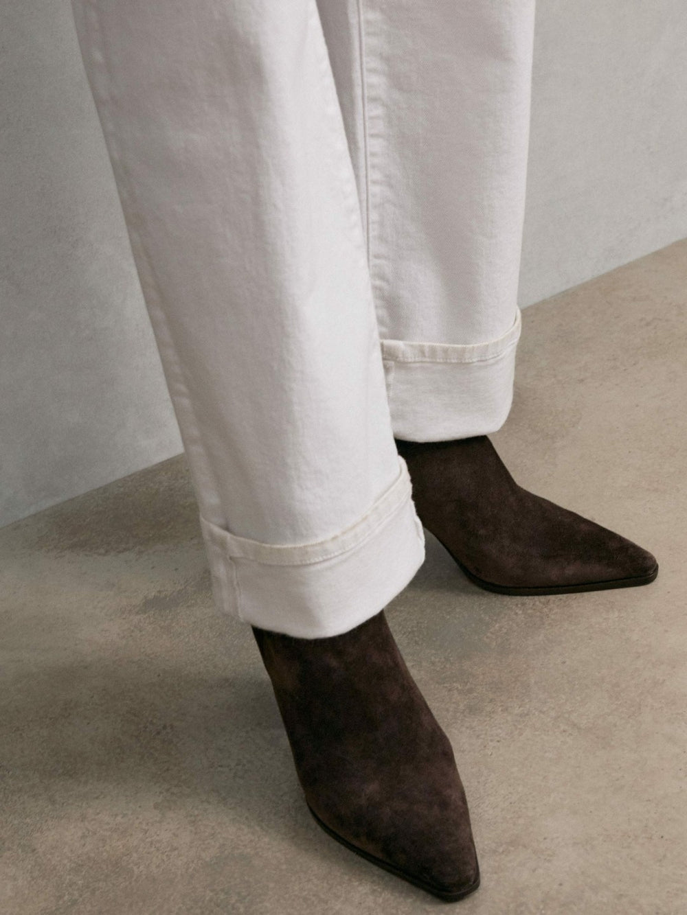 Women Suede Block-Heel Ankle Boots in Chocolate