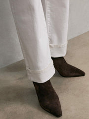 Women Suede Block-Heel Ankle Boots in Chocolate