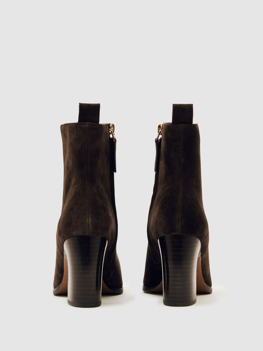 Women Suede Block-Heel Ankle Boots in Chocolate