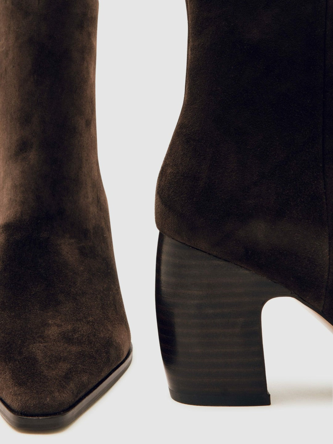 Women Suede Block-Heel Ankle Boots in Chocolate