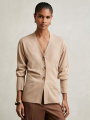 Women Wool-Blend Fitted Cardigan With Cashmere in Neutral