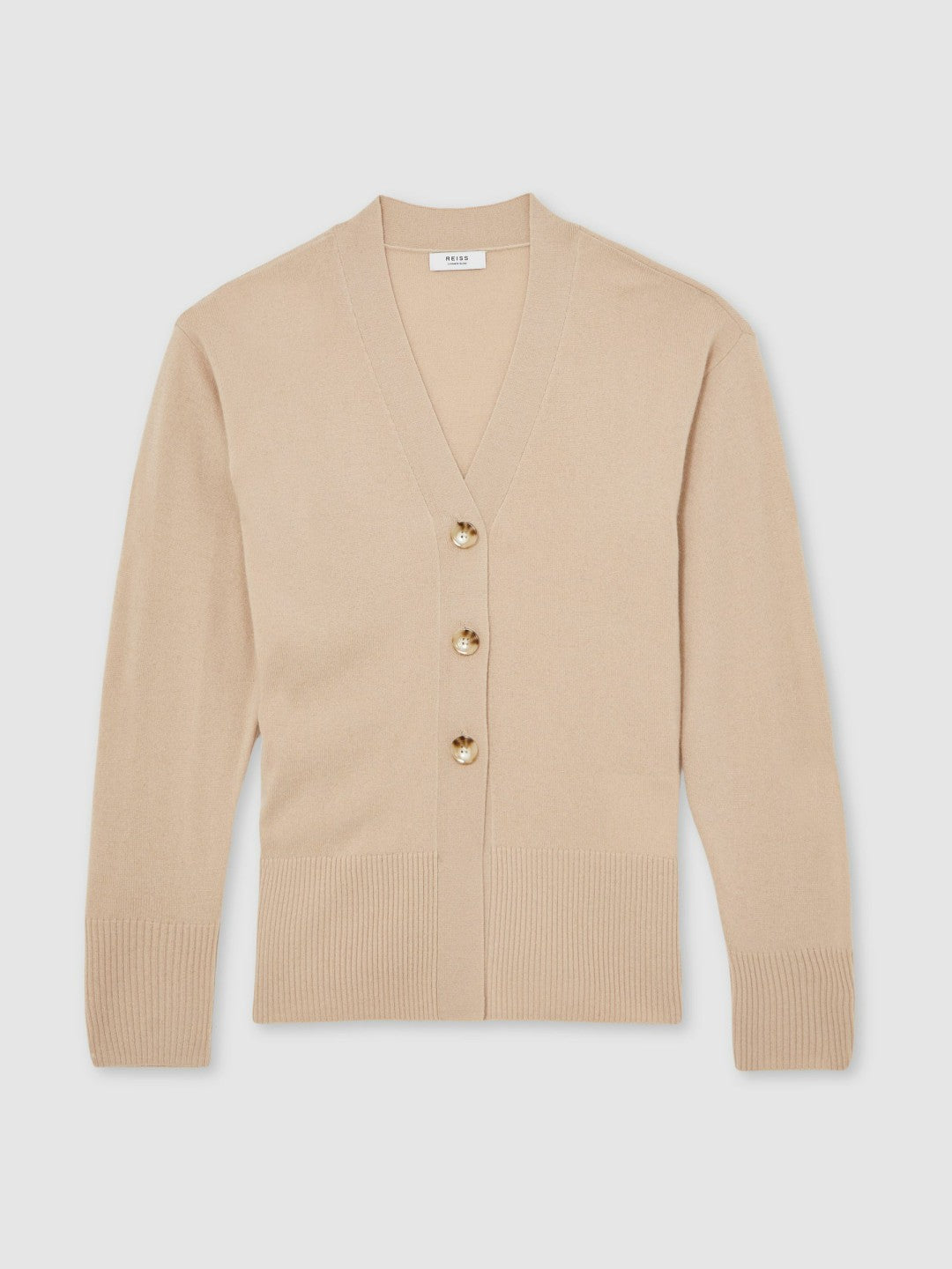 Women Wool-Blend Fitted Cardigan With Cashmere in Neutral