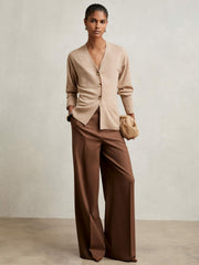 Women Wool-Blend Fitted Cardigan With Cashmere in Neutral