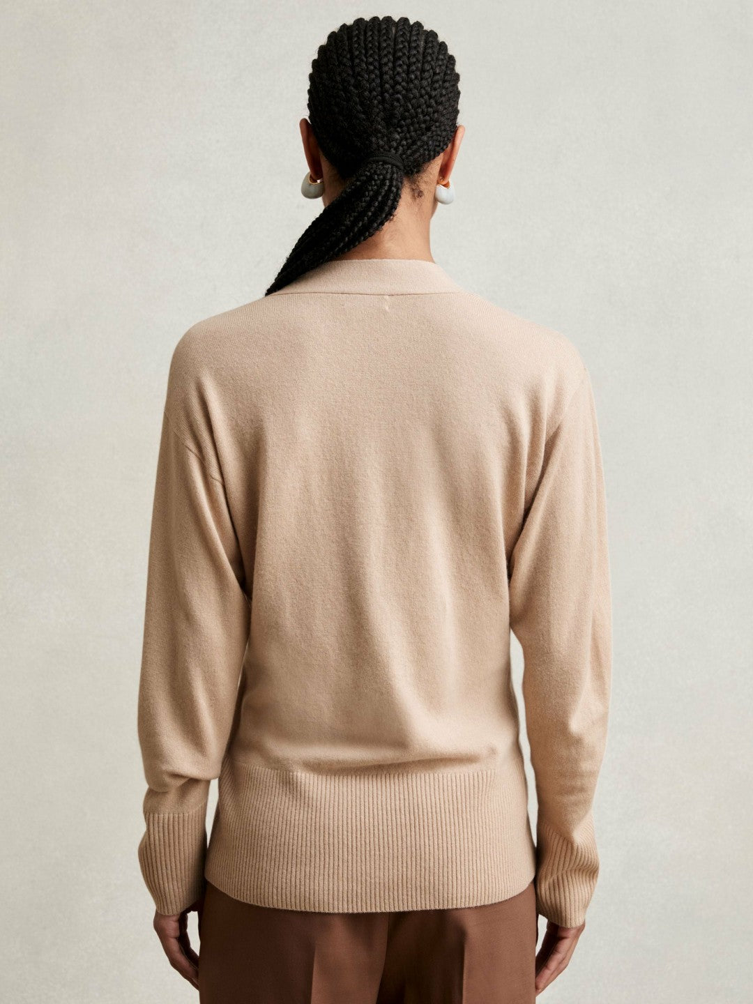 Women Wool-Blend Fitted Cardigan With Cashmere in Neutral