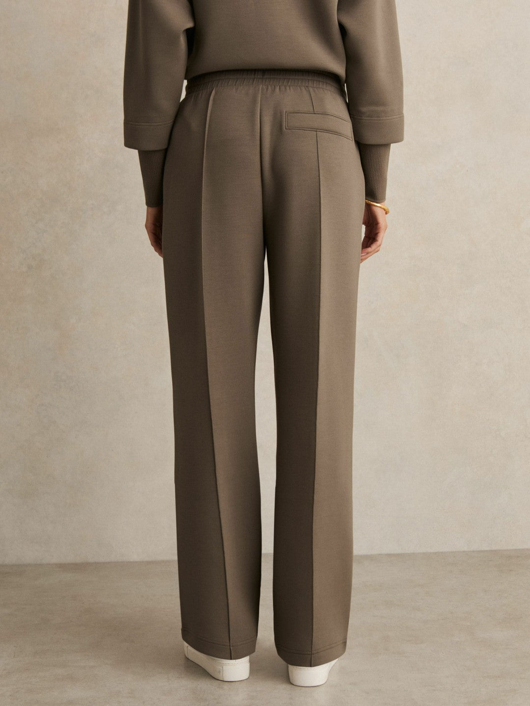 Women Modal-Blend Interlock Wide-Leg Joggers in Khaki Green
