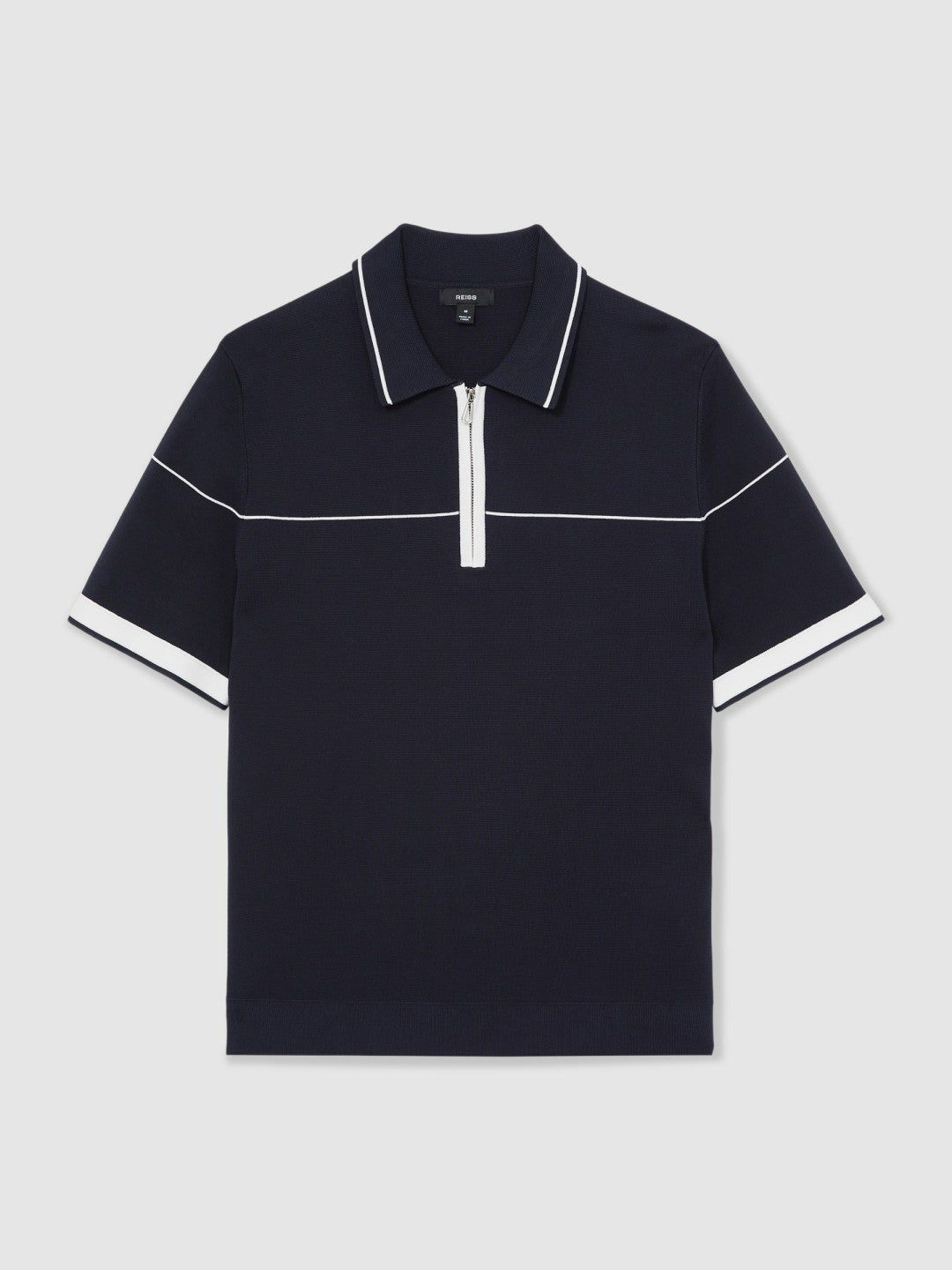 Men Half Zip Tipped Polo Shirt in Navy/White