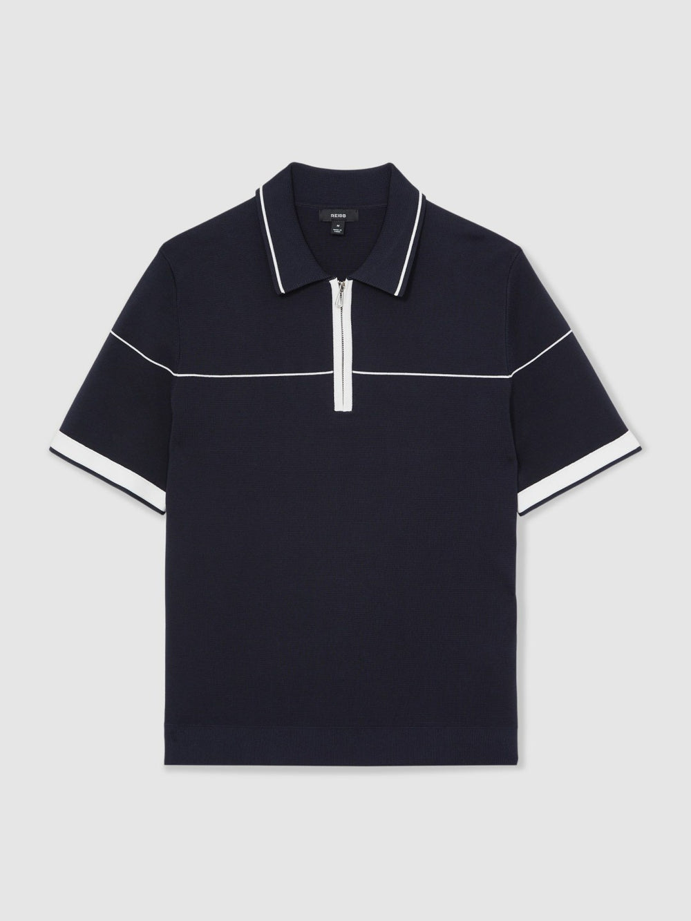 Men Half Zip Tipped Polo Shirt in Navy/White