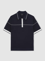 Men Half Zip Tipped Polo Shirt in Navy/White