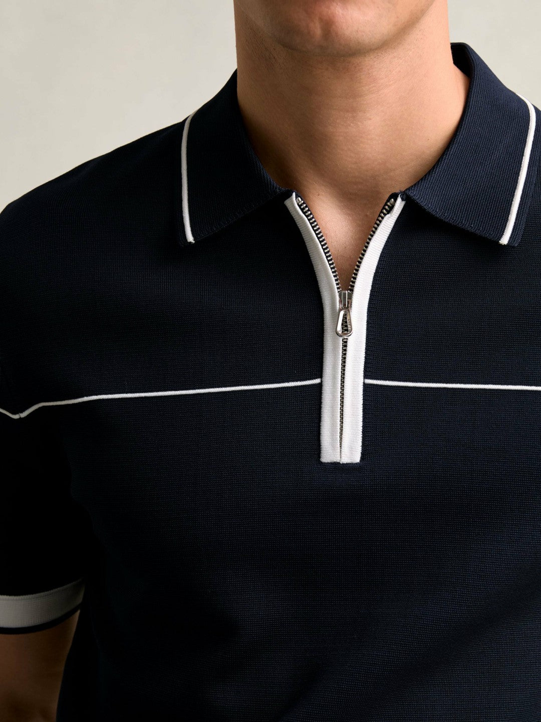 Men Half Zip Tipped Polo Shirt in Navy/White