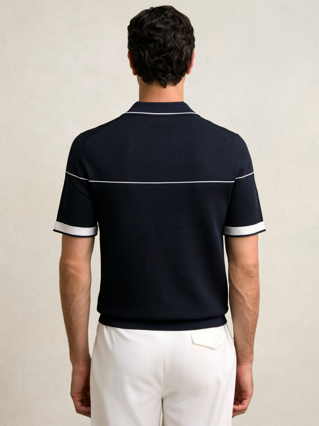 Men Half Zip Tipped Polo Shirt in Navy/White