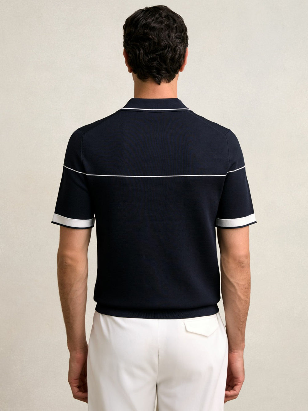 Men Half Zip Tipped Polo Shirt in Navy/White