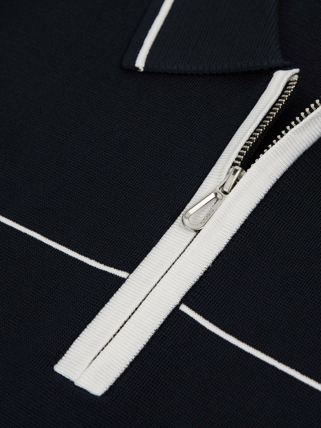 Men Half Zip Tipped Polo Shirt in Navy/White