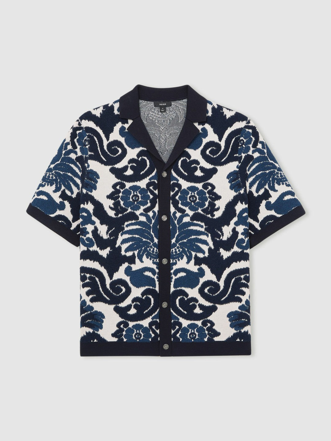 Men Paisley Jacquard Knit Shirt in Navy Blue/White