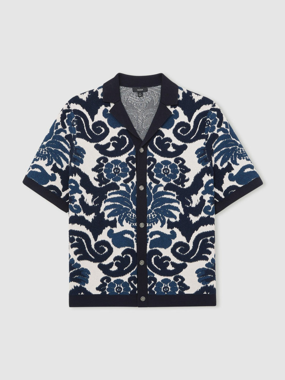 Men Paisley Jacquard Knit Shirt in Navy Blue/White